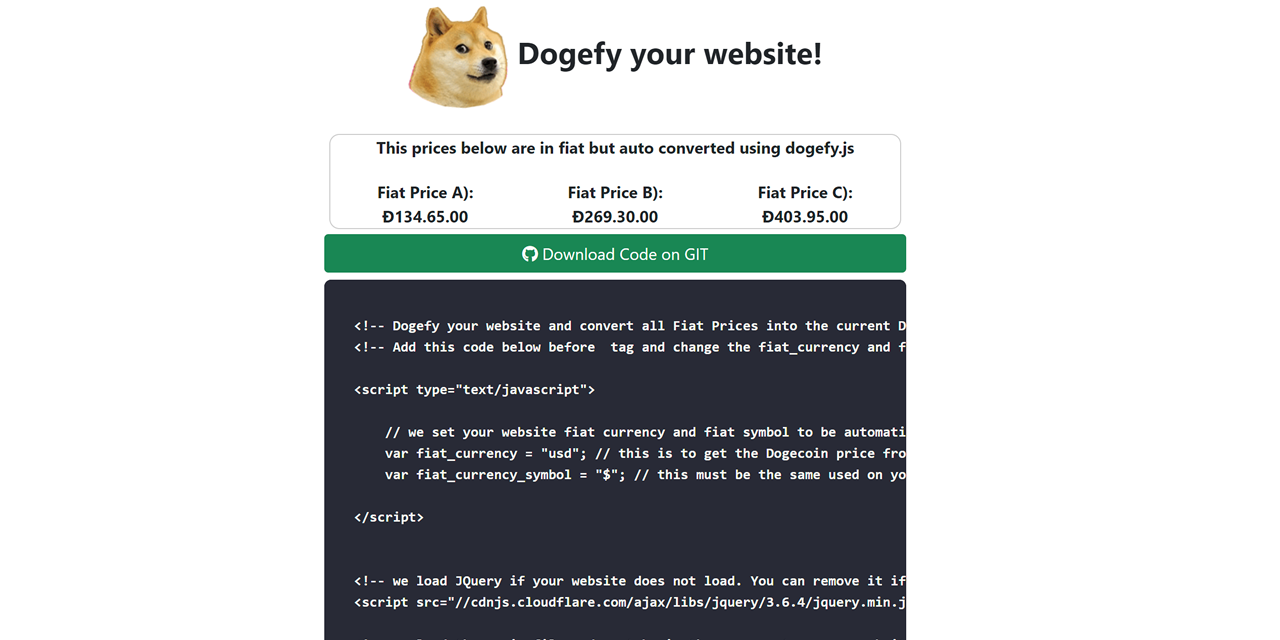 DogeFy - Convert any website/store to show Dogecoin prices using your Fiat Prices