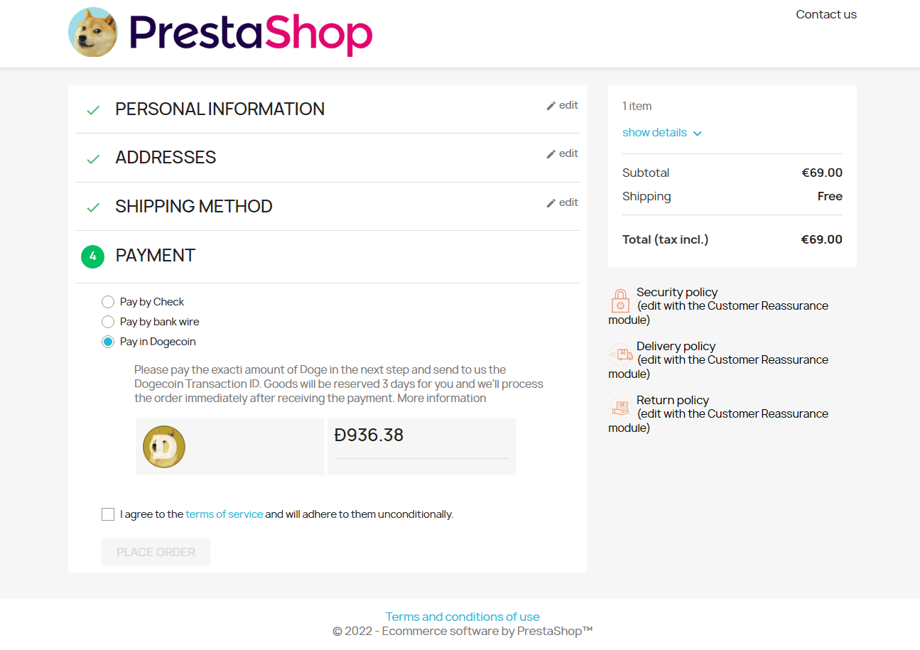 Acept Dogecoin Payments using simple your Dogecoin Address without the need of any third party payment processor, banks, extra fees | Your Store, your wallet, your Doge.