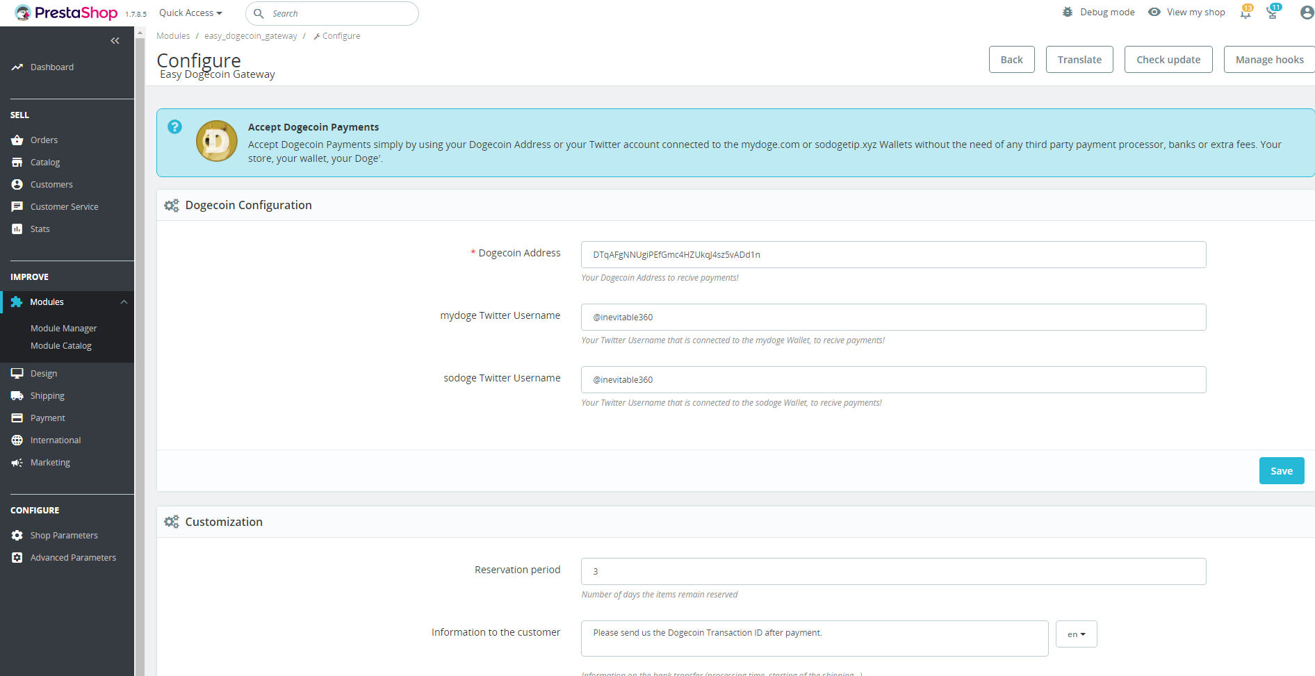 Acept Dogecoin Payments using simple your Dogecoin Address without the need of any third party payment processor, banks, extra fees | Your Store, your wallet, your Doge.